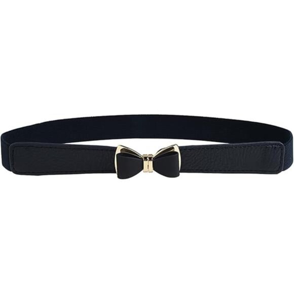 Womens 1" Width Bow Skinny Elastic Waist Belt Stretchy Belt Thin Belt - Picture 7 of 7